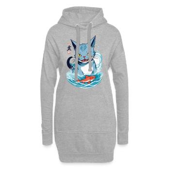 Cat Love Anime Esthétique Streetwear Design - Sweat-shirt à capuche long Femme - gris chiné - Devant