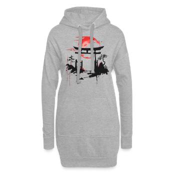 Bonsaï esthétique d’oiseaux de lune rouge d’arbre japonais - Sweat-shirt à capuche long Femme - gris chiné - Devant