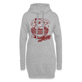 Chat Kawaii Dans Un Bol De Ramen Nouilles Japonaises - Sweat-shirt à capuche long Femme - gris chiné - Devant