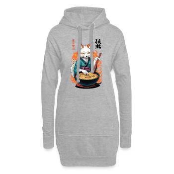 Kitsune Ramen Nudeln Kawaii Japan Retro Ukiyo-e - Hoodie-Kleid - Grau meliert - Vorne
