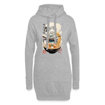 Kitsune Ramen Nudeln Kawaii Japan Retro Ukiyo-e - Hoodie-Kleid - Grau meliert - Vorne
