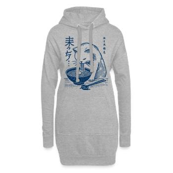 Nouilles Ramen Drôle Chat Kawaii Rétro Japon - Sweat-shirt à capuche long Femme - gris chiné - Devant