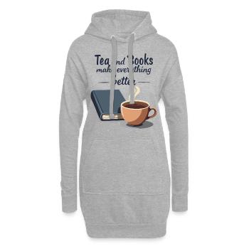 Citation sur le thé et les livres - Sweat-shirt à capuche long Femme - gris chiné - Devant