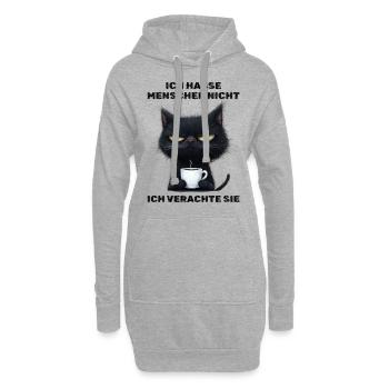 Ich hasse Menschen - Katze Kaffee Kaffeeliebhaber - Hoodie-Kleid - Grau meliert - Vorne