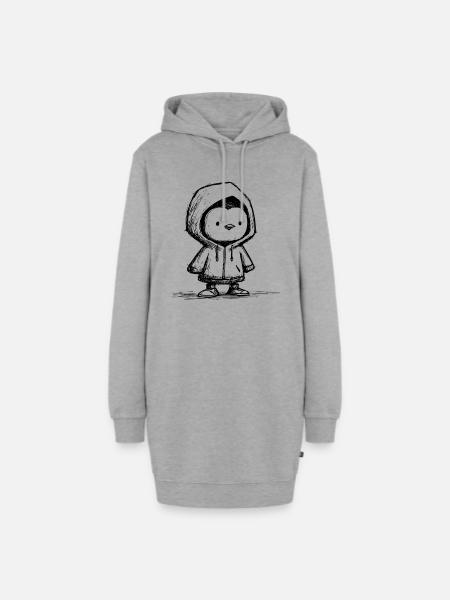 Kawaii Pinguin Hoodie Skizze – süßes Motiv - Hoodie-Kleid - Grau meliert