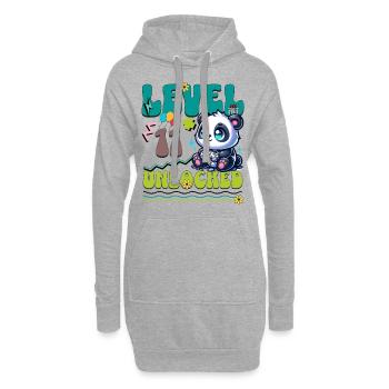 11e anniversaire Niveau Débloqué Gaming Panda - Sweat-shirt à capuche long Femme - gris chiné - Devant