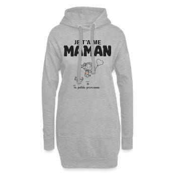 je t aime maman cadeau maman fille fête des mères - Sweat-shirt à capuche long Femme - gris chiné - Devant