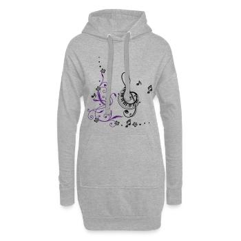 Clef with music notes and floral elements - Hoodie Dress - heather grey - Front
