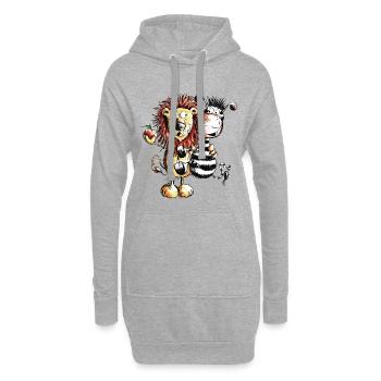 Löwe und Zebra - Löwen - Zebras - Comic - Geschenk - Hoodie-Kleid - Grau meliert - Vorne
