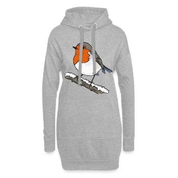 Robin sur la branche - Sweat-shirt à capuche long Femme - gris chiné - Devant