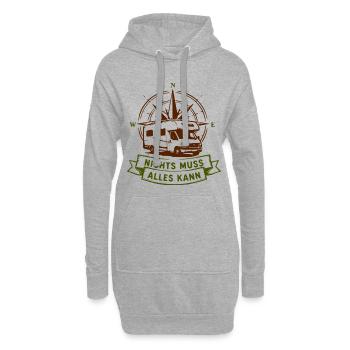 Camperkompass: Nichts Muss Alles Kann - Hoodie-Kleid - Grau meliert - Vorne