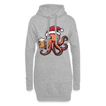 Oktopus Weihnachten Bier Lustig - Hoodie-Kleid - Grau meliert - Vorne