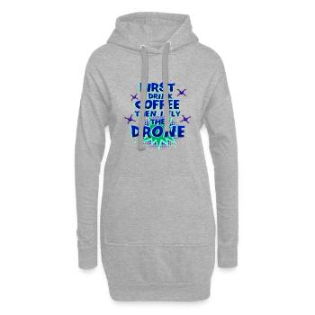 Drone Pilot Gift First Drink Coffee Fly Drone - Hoodie Dress - heather grey - Front