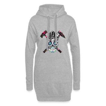 Crâne de mineur avec des fleurs - Sweat-shirt à capuche long Femme - gris chiné - Devant