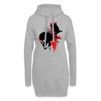 Totenkopf mit Rabe - Hoodie-Kleid - Grau meliert - Vorne