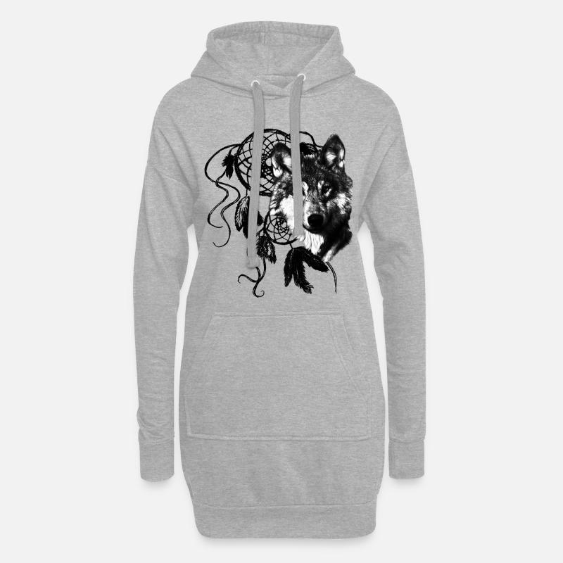 Wolf | Traumfänger | Geschenkidee - Hoodie-Kleid - Grau meliert