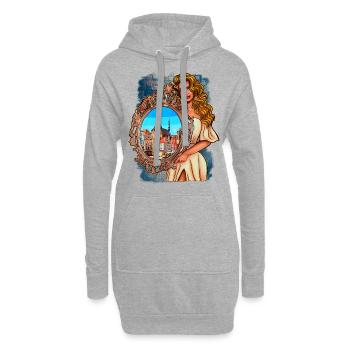 Rostock Illustration Frau mit Spiegel - Hoodie-Kleid - Grau meliert - Vorne