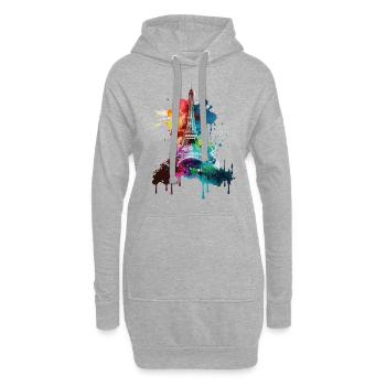 Paris France City Skyline Tour Eiffel Art - Sweat-shirt à capuche long Femme - gris chiné - Devant