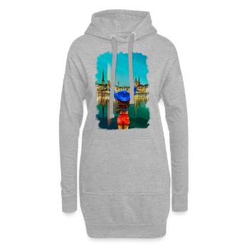 Hamburger Frau brünett Skyline Illustration - Hoodie-Kleid - Grau meliert - Vorne
