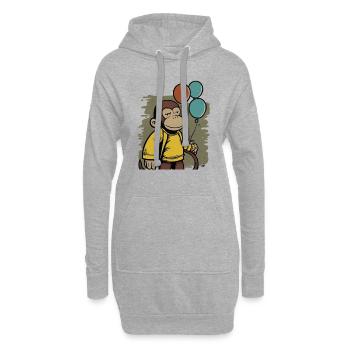 Un singe tient une chemise d’anniversaire à ballons - Sweat-shirt à capuche long Femme - gris chiné - Devant