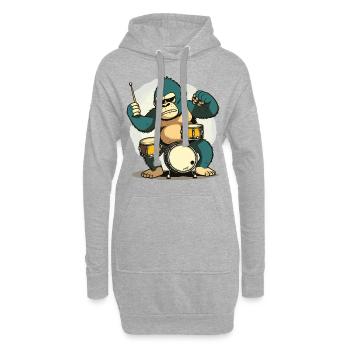 Trommelnder Gorilla - Hoodie-Kleid - Grau meliert - Vorne