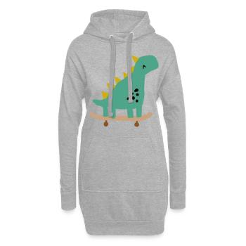Skateboard Dinosaurier Dino Skate - Hoodie-Kleid - Grau meliert - Vorne