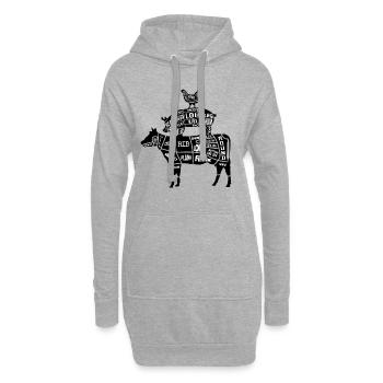 Grillen Fleischteile Huhn Schwein Rind - Hoodie-Kleid - Grau meliert - Vorne