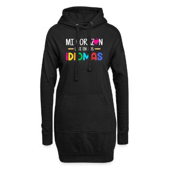 Mi corazon late en dos idiomas, zweisprachig Spanisch - Hoodie-Kleid - Schwarz - Vorne