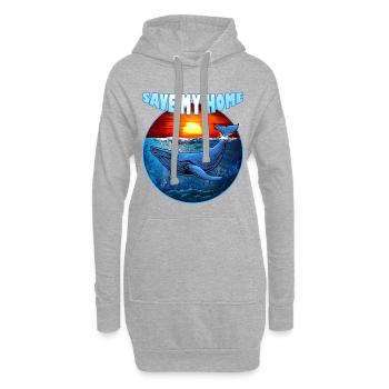 Save my Home - rorqual bleu - baleine - mer - océan - Sweat-shirt à capuche long Femme - gris chiné - Devant