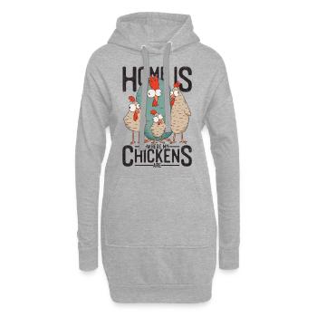 Poulets / Poulet - C'est à la maison que sont mes poulets. - Sweat-shirt à capuche long Femme - gris chiné - Devant