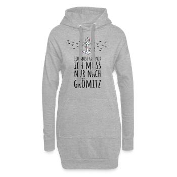 Ich muss gar nix ich muss nur nach Grömitz Ostsee - Hoodie-Kleid - Grau meliert - Vorne