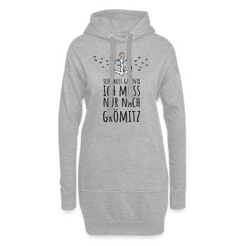 Ich muss gar nix ich muss nur nach Grömitz Ostsee - Hoodie-Kleid - Grau meliert - Vorne