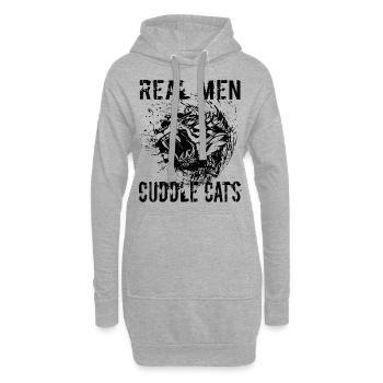 Echte Männer kuscheln Katzen - Löwen Spruch Mann - Hoodie-Kleid - Grau meliert - Vorne