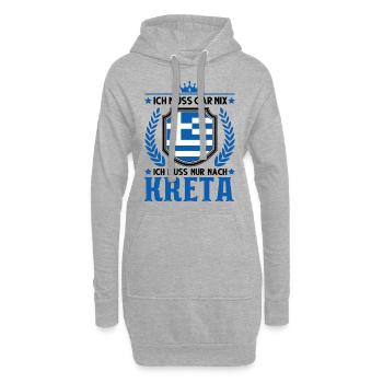 Ich muss gar nix Ich muss nur nach Kreta Urlaub - Hoodie-Kleid - Grau meliert - Vorne