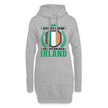 Ich muss gar nix Ich muss nur nach Irland - Hoodie-Kleid - Grau meliert - Vorne