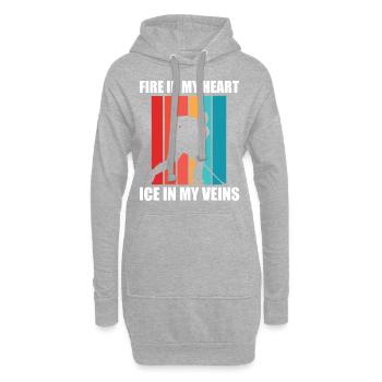 Hockey sur glace - Du feu dans mon cœur, de la glace dans mes veines - Sweat-shirt à capuche long Femme - gris chiné - Devant