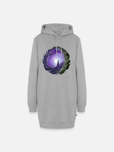 Hase schaut in den Nachthimmel Mond Geschenk - Hoodie-Kleid - Grau meliert