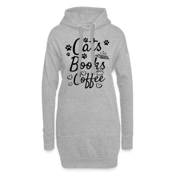 Cats Books Kaffee Bücherwurm Katzenbesitzer - Hoodie-Kleid - Grau meliert - Vorne