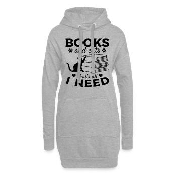 Des livres et des chats, c'est tout ce dont j'ai besoin Bookworm - Sweat-shirt à capuche long Femme - gris chiné - Devant