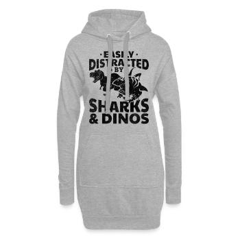 Légèrement distrait par les requins et les dinosaures Grand Blanc - Sweat-shirt à capuche long Femme - gris chiné - Devant