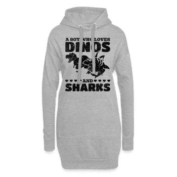 Un garçon qui aime les dinosaures et les requins Great White - Sweat-shirt à capuche long Femme - gris chiné - Devant