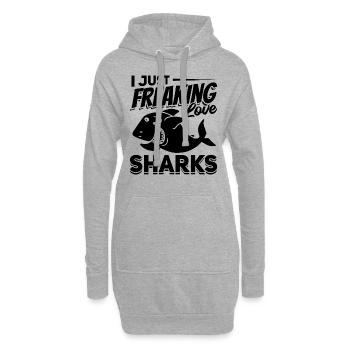 Großer White Shark Lover Ich liebe Haie einfach - Hoodie-Kleid - Grau meliert - Vorne