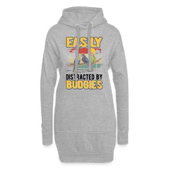 Facilement distrait par les perruches Budgerigar - Sweat-shirt à capuche long Femme - gris chiné - Devant