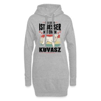 Das Leben ist besser mit einem Kuvasz - Hoodie-Kleid - Grau meliert - Vorne
