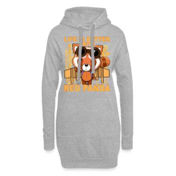 Life is better with Red Panda - Hoodie-Kleid - Grau meliert - Vorne