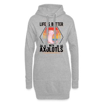 La vie est meilleure avec Axolotls Schwanzlurch - Sweat-shirt à capuche long Femme - gris chiné - Devant