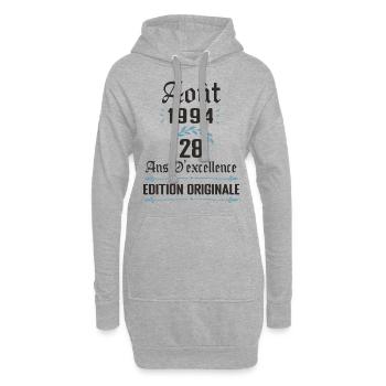 28 ans anniversaire aout 1994 - Sweat-shirt à capuche long Femme - gris chiné - Devant