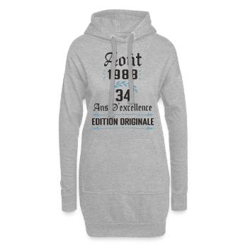 34 ans anniversaire aout 1988 - Sweat-shirt à capuche long Femme - gris chiné - Devant