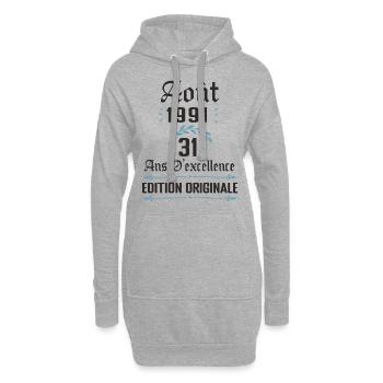 31 ans anniversaire aout 1991 - Sweat-shirt à capuche long Femme - gris chiné - Devant