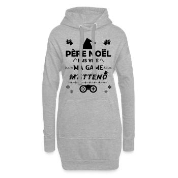 père noel passe vite ma game m'attend. - Sweat-shirt à capuche long Femme - gris chiné - Devant